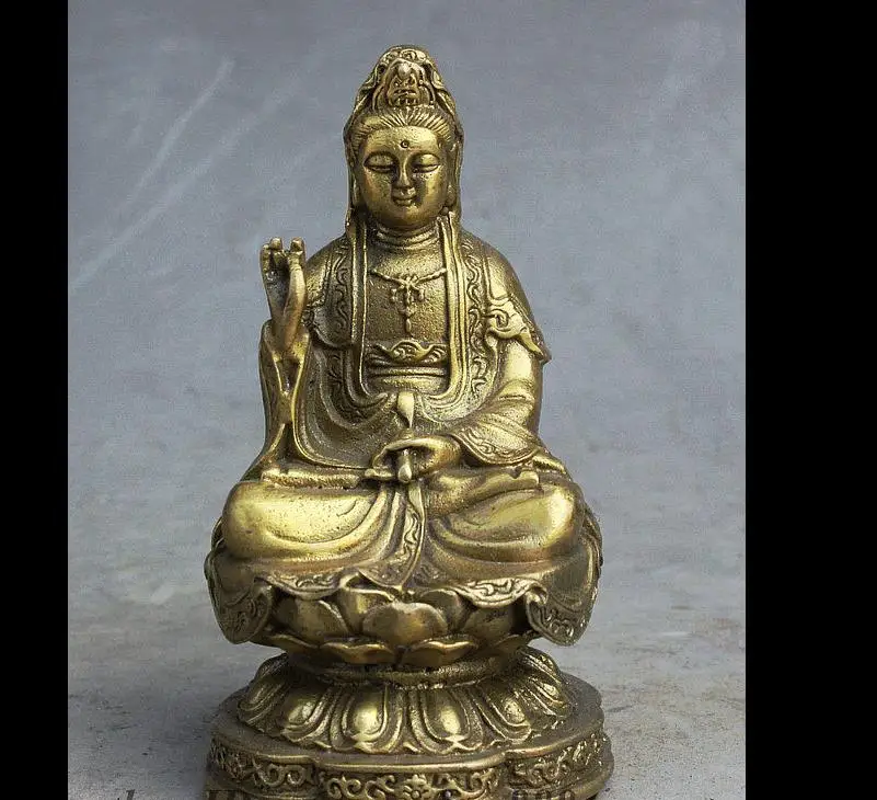

671115852*++Chinese Buddhism Brass Sit Vase Kwan-yin Guan Yin Boddhisattva Goddess Statue