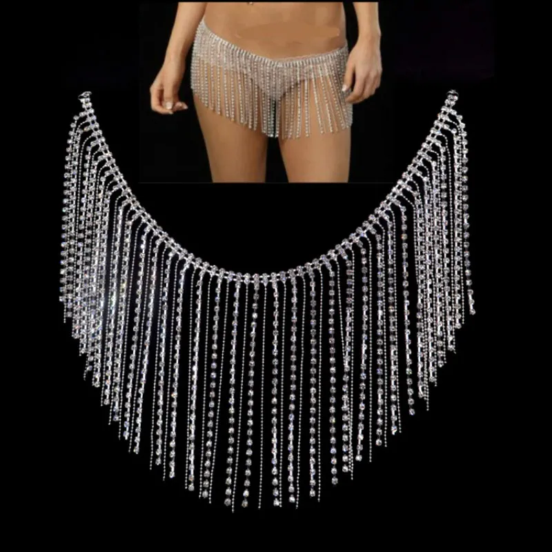 

New Bohemian European Long Tassel Waterdrop Crystal Cup Waist Chain Sexy Belly Chains Dance Women Beach Accessories Body Jewelry