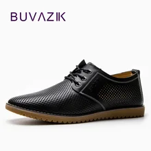 BUVAZIK ամառային շնչառական կոշիկների համար տղամարդիկ իսկական կաշվե հարմարավետ փափուկ ամառային oxfords խոռոչ տղամարդկանց բնակարաններ, չափս 42 43 45