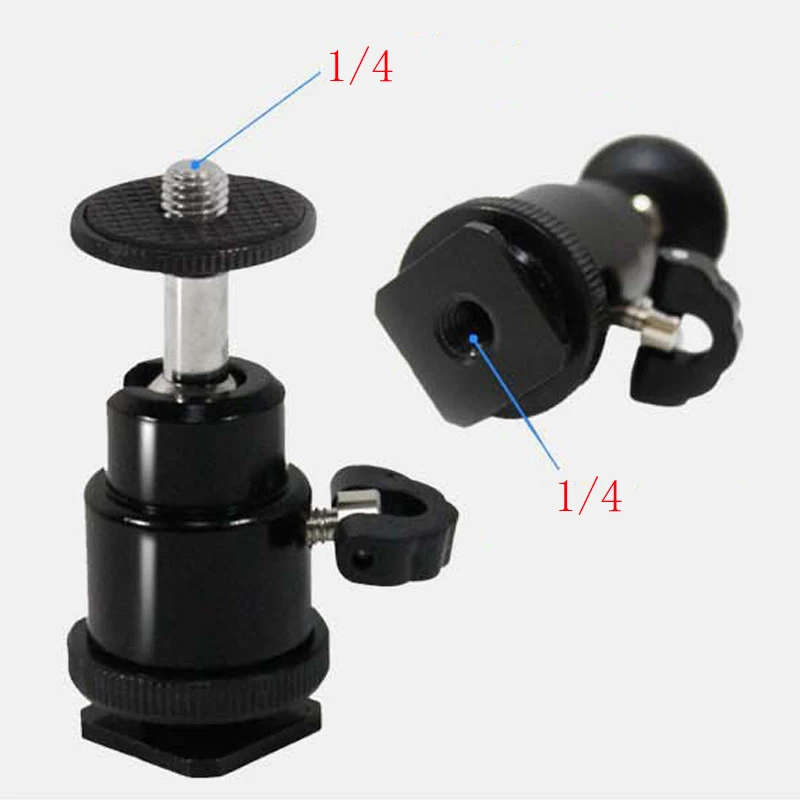 Mini Ball Head 1/4" mount with Lock Hot Shot Adapter with phone holder clip for Camera LED Light Flash Bracket Holder Mount