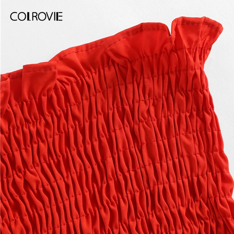 COLROVIE Neon Red Shirring корейский бюстгальтер Bandeau Топ женский Лето Черный без рукавов, приталенная Сексуальная футболка, рубашки Boho женские топы