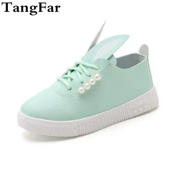 

Children's Pearl Princess Loafers Lovely Rabbit Ear PU Leather Sports Sneaker Slip-on Rubber Sole Girl Flats Moccasins