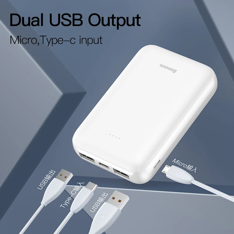 Baseus 10000mAh Mini Power Bank Portable Type C PD Charger 10000 mAh Powerbank For iPhone Xiaomi Mi 9 External Battery Poverbank