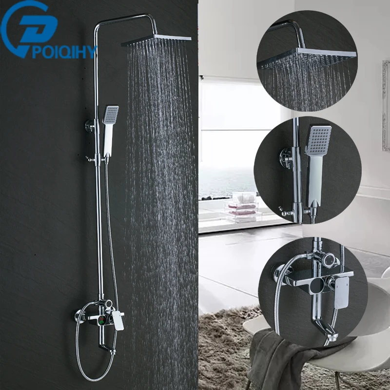 

Shower Faucet Bathroom Rainfall Shower ABS Head Temperature Screen Shower Set Faucet Tub With Handheld Sprayer Mixer Tap Chrome