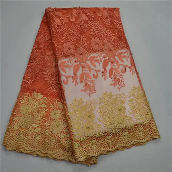 

Good looking embroidered mesh lace fabric with beads high quality french net lace fabric for party dress free shipping retail-30