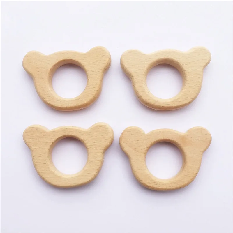 10pcs Wood Bear Teether Ring DIY Organic Eco friendly Unfinished Nature