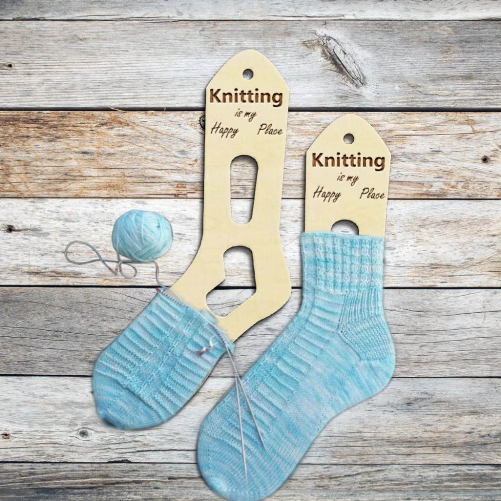 

2pcs Wooden Wood Knitting Is My Happy Place Socks Forms Blockers Stretchers Sock Shapes Hand Knit Socks
