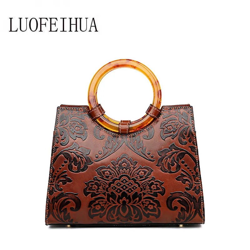 

LUOFEIHUA 2019 new luxury embossed leather handbag Vintage ethnic style handbag Designer handbag