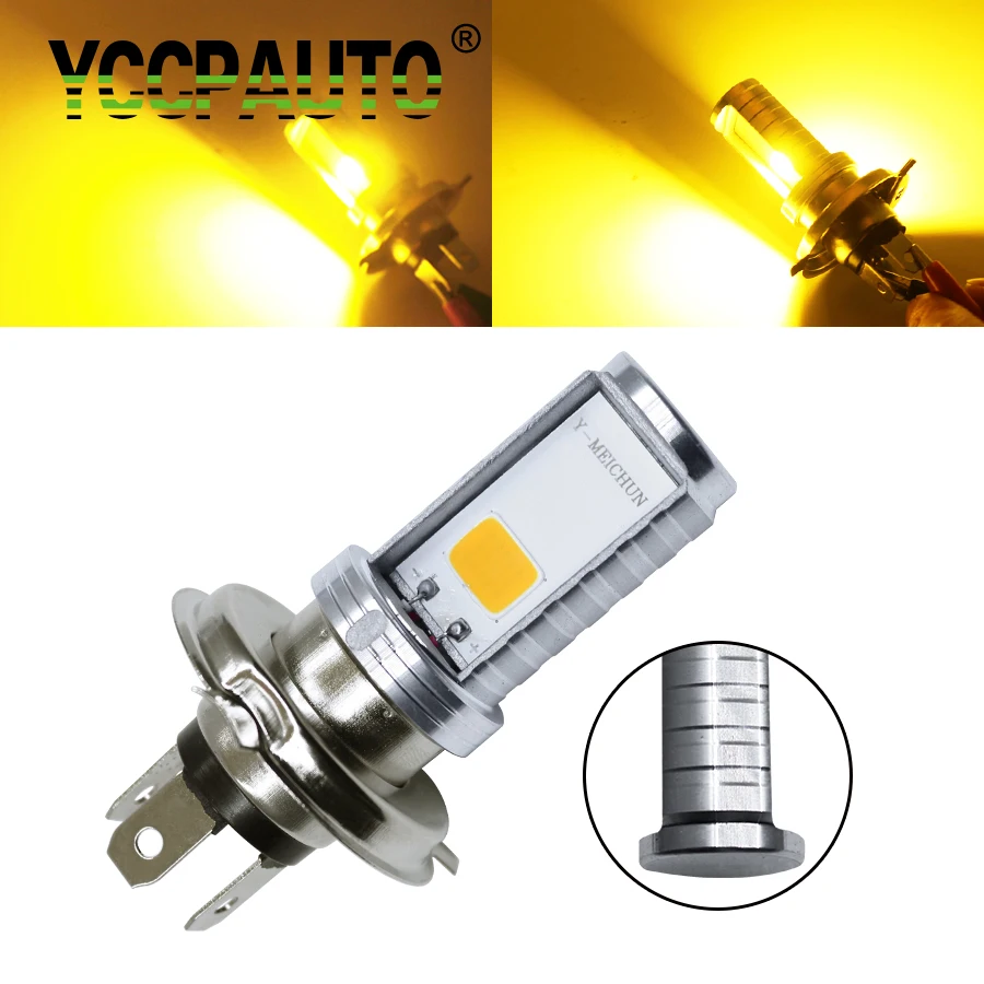YCCPAUTO H4 LED Headlight Yellow Motorcycle Fog Lights w/ High Low Beam