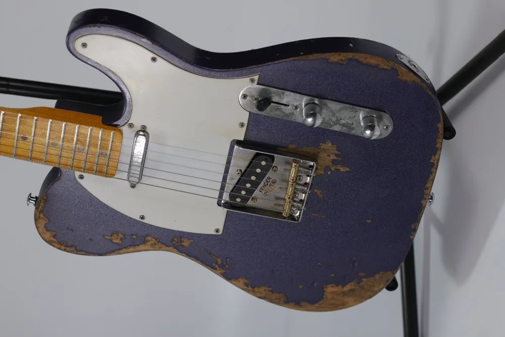 custom shop. TELE 6 Strings Maple fingerboard purple Electric Guitar,telecaster gitaar relics by hands guitarra.real photos