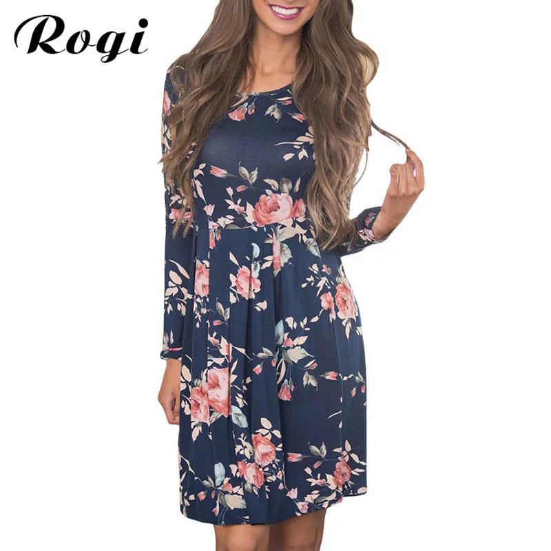 Rogi Robe Femme 2019 летнее женское платье с цветочным принтом повседневное свободное