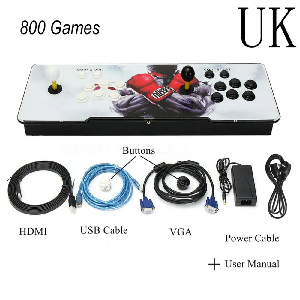 

UK 800 Games Home Multiplayer Arcade Game Console Kit Set Double Joystick HDMI VGA Interface Console With Pause Function