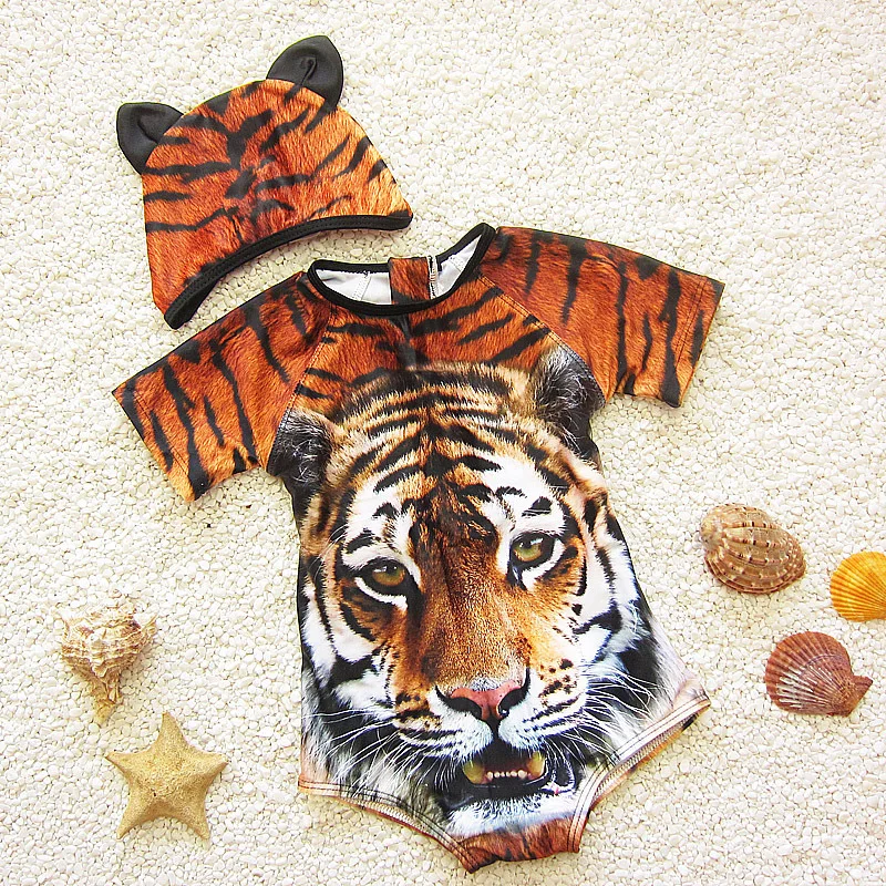 One Piece Sexy Swimsuit Animal Tiger Print Boys Girls Children Swimsuit