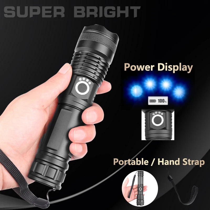 Dropshipping Ultra Bright Xlamp XHP50.2 Most Powerful Flashlight USB Zoom Led Torch XHP50 18650 or 26650 Rechargeable Battery