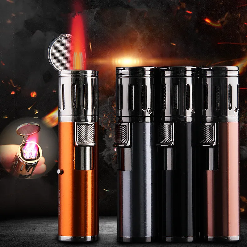 

Powerful 4 Fire Butane Jet Lighter Pen Torch Turbo Lighter Windproof 1300 C Pipe Lighter Metal Cigarette Cigar Lighter No Gas