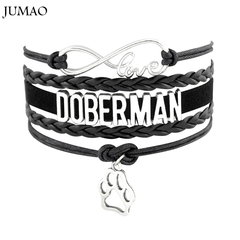 

Infinity Love DOBERMAN Bracelets & Bangles Pet Dog Paw Leather Wrap For Men Women Bracelet Fashion Jewelry