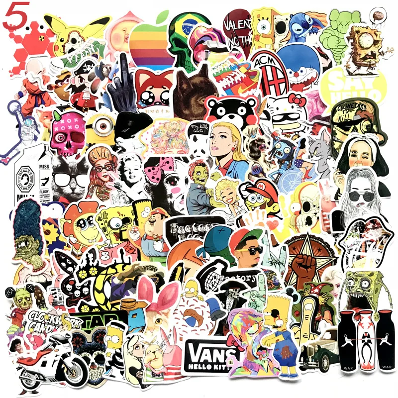 100 pcs Mixed Cartoon Toy Stickers Car Styling Bike Motorcycle Phone Laptop Travel Luggage Cool Funny Sticker Bomb JDM Decals