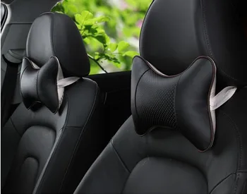 

New 2pcs Top Layer Leather Car Headrest Headrest For Hyundai elantra ix35 solaris accent i30 ix25 tucson 2016 i20 Car styling