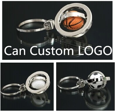 

360 degree Rotation Ball Key Chain Key Ring Metal Key Pendant Charms Basketball Football golf Car Keychain Gift Custom LOGO 2pcs