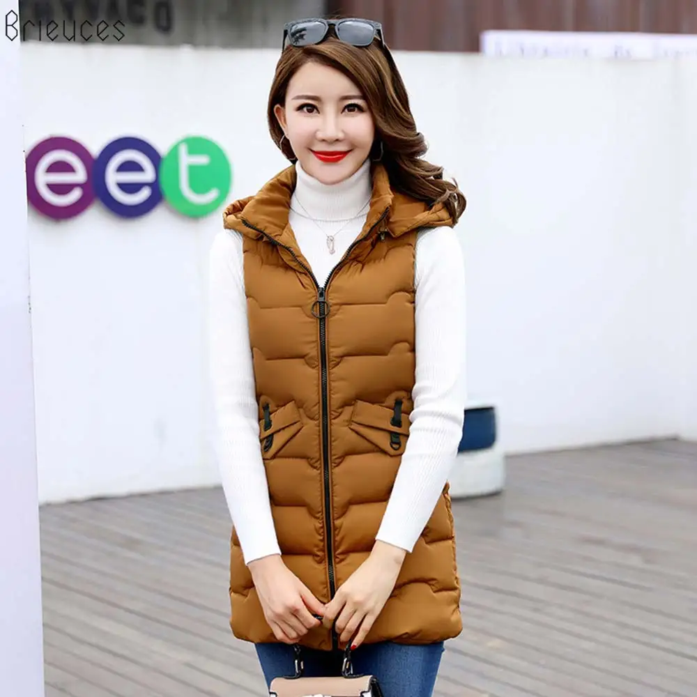

Br Autumn Winter Vest Women Waistcoat 2020 New Female Sleeveless Vest Jacket Hooded Warm Long thicken warm cotton vest Coat