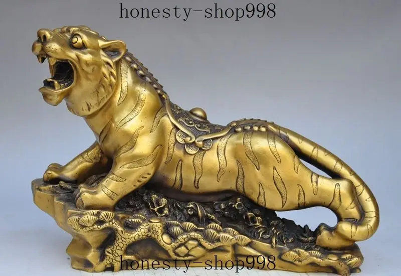 14"China fengshui brass Success Animal Ferocious Zodiac Tiger Statue