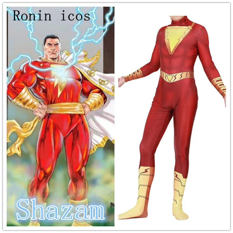 2020 фильм Капитан Shazam Костюмы для косплея Билли Бэтсон спандекс Zentai взрослых и