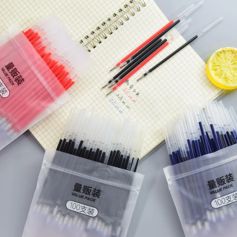 

100pcs Bullet Head Gel Pen Refill 0.5MM Black/blue/red Needle Pen Student Writing Stationery Escolar Papelaria School Supplies