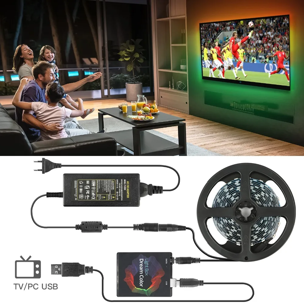 Goedkoop Adresseerbare WS2812B Led Strip Ambilight Volledige Set Usb Led Strip Tv Pc Back Verlichting Droom Scherm Computer Monitor 1 2 3 4 5 M