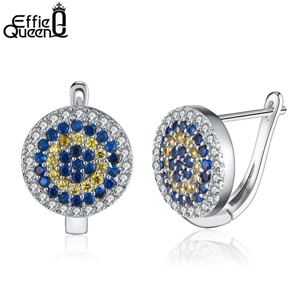 

Effie Queen Stud Earrings For Women Round Shape Colourful AAA Dazzling CZ Femme Gift 2018 Silver Color Girl Party Jewelry DE186