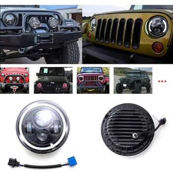 

7Inch LED Headlight H4 H13 Amber Angel Eyes For JEEP CJ JK TJ Wrangler Harley