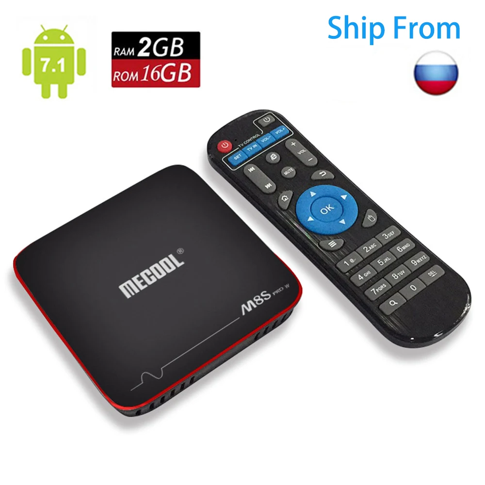 Satxtrem MECOOL M8S PRO W Android 7,1 ТВ Box Amlogic S905W 4 K H.265 2 GB 16 GB Декодер каналов кабельного телевидения корабль от российского