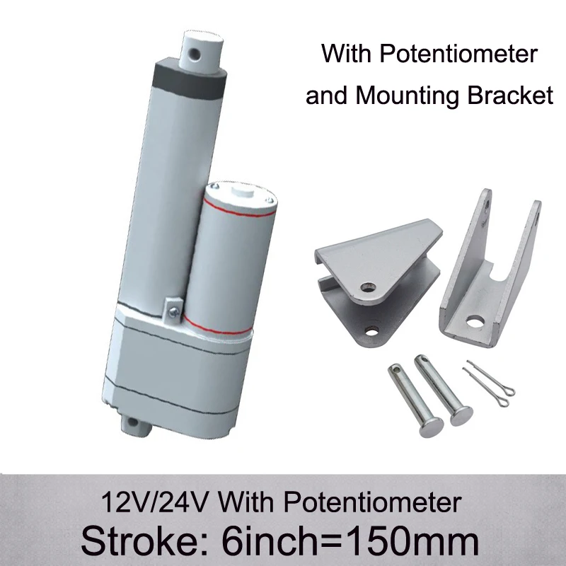 

DC12/24V 6inch/ 150mm Stroke 900N/90KGS Push Load Electric Linear Actuator With Potentiometer and Mounting Brackets