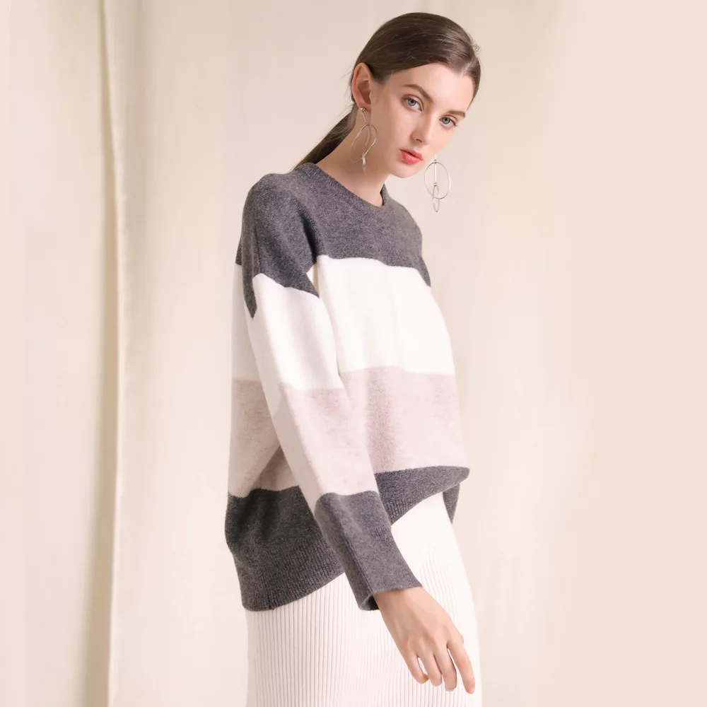 3 color patchwork elastic knit loose pullovers sweater 2018 new plus size long sleeve women autumn winter casual basic sweater