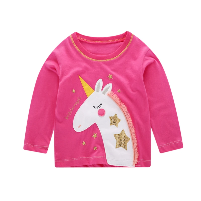 

Miss Haiwo Brand 2019 Long Sleeve Autumn Spring T shirt For baby kids Girls Unicorn Embroidery printing cutie t-shirts clothes