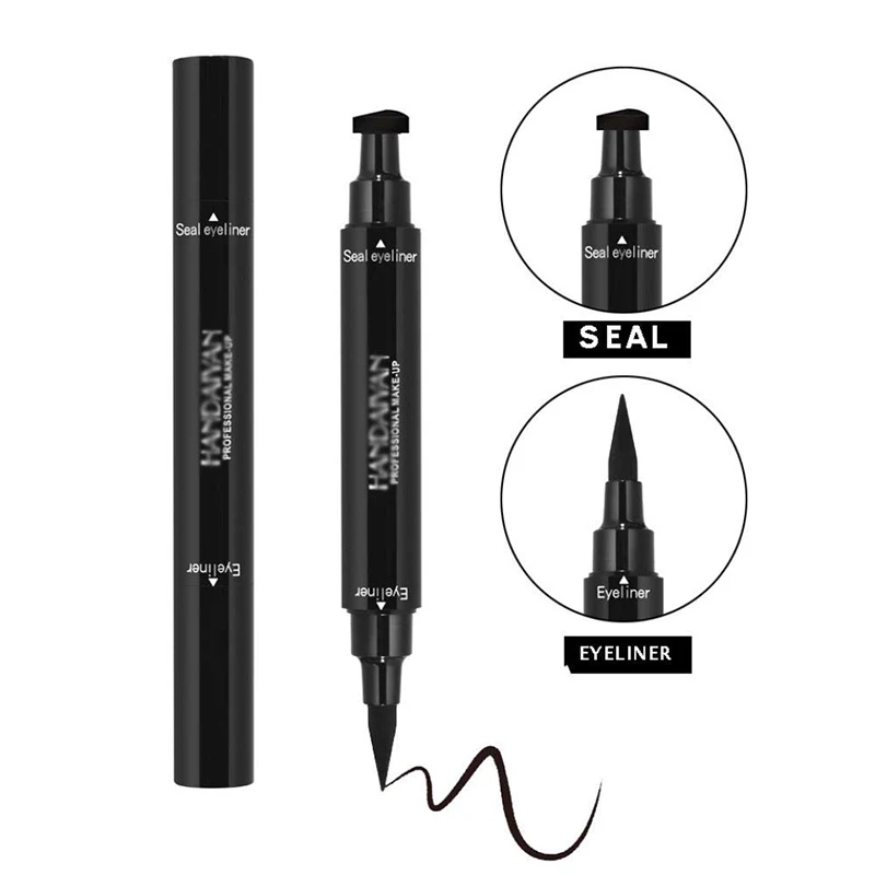 1 Pcs Double-Headed Seal Black Eyeliner Triangle Seal Eyeliner 2-in-1 Waterproof Eyes Make kit with Eyeliner Pen Eyeliner Stamp