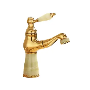 

European style all copper gold natural jade basin washout faucet gold plated table basin universal cold andhot faucet wx05031620
