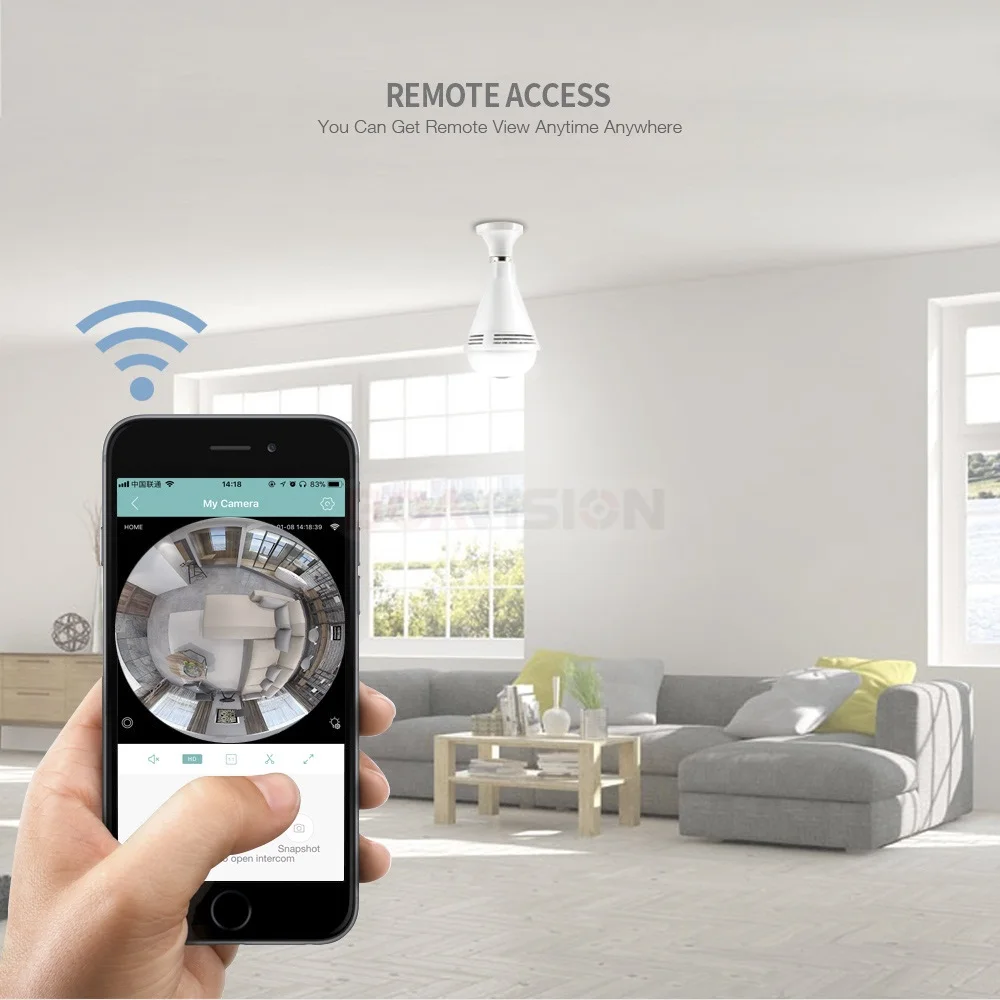 Bluetooth Музыка 960P светильник Светодиодный лампа 3D VR IP камера Wi Fi ночное видение