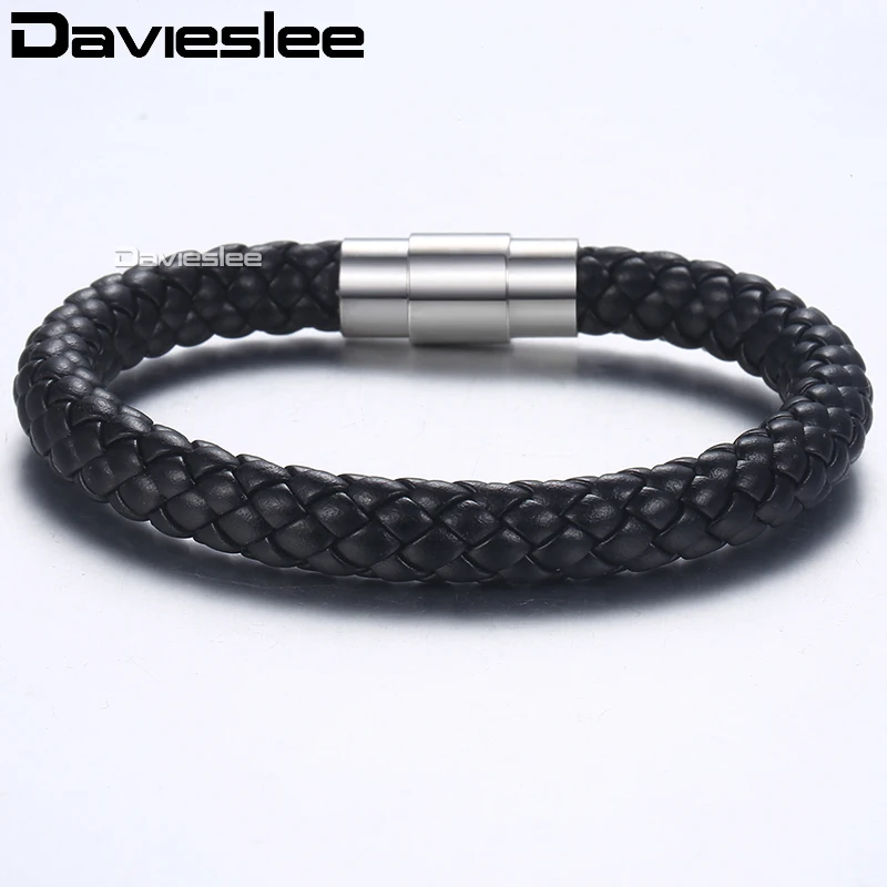 Davieslee Bracelets for Men Black Brown Braided Cord Rope Stainless Steel Clasp Man-made Leather Mens Bracelet 4/6/8mm LLBM118A - Image 3