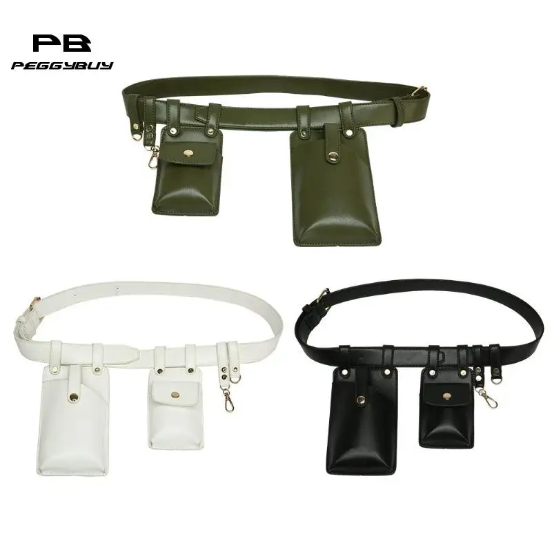 

Punk Letter Print 2 Women Waist Fanny Packs Keychain PU Leather Chest Bags