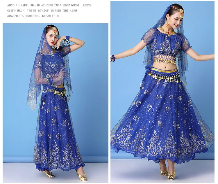 Женская танцевальная одежда сари производительность индийская одежда Болливуд набор костюма для танца живота(топ+ пояс+ юбка+ вуаль+ головной убор