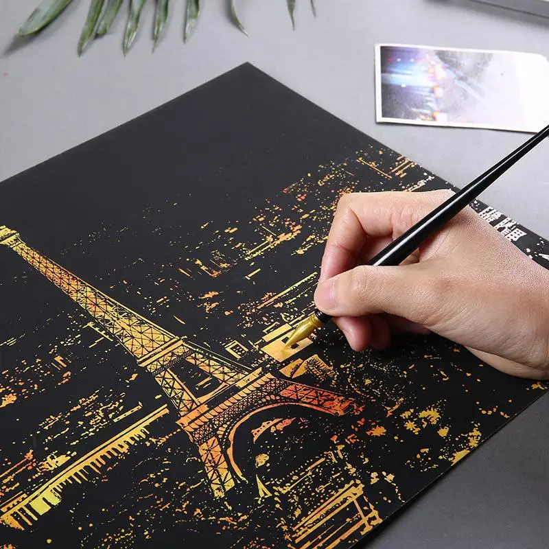 

Bright City DIY Drawing Picture Wall Painting Scratch Card Golden Night View Paint Arts Paper Creative Gifts D10