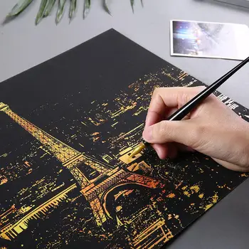 

RCtown City DIY Drawing Picture Wall Painting Scratch Card Golden Night View Paint Arts Paper Creative Gifts D10