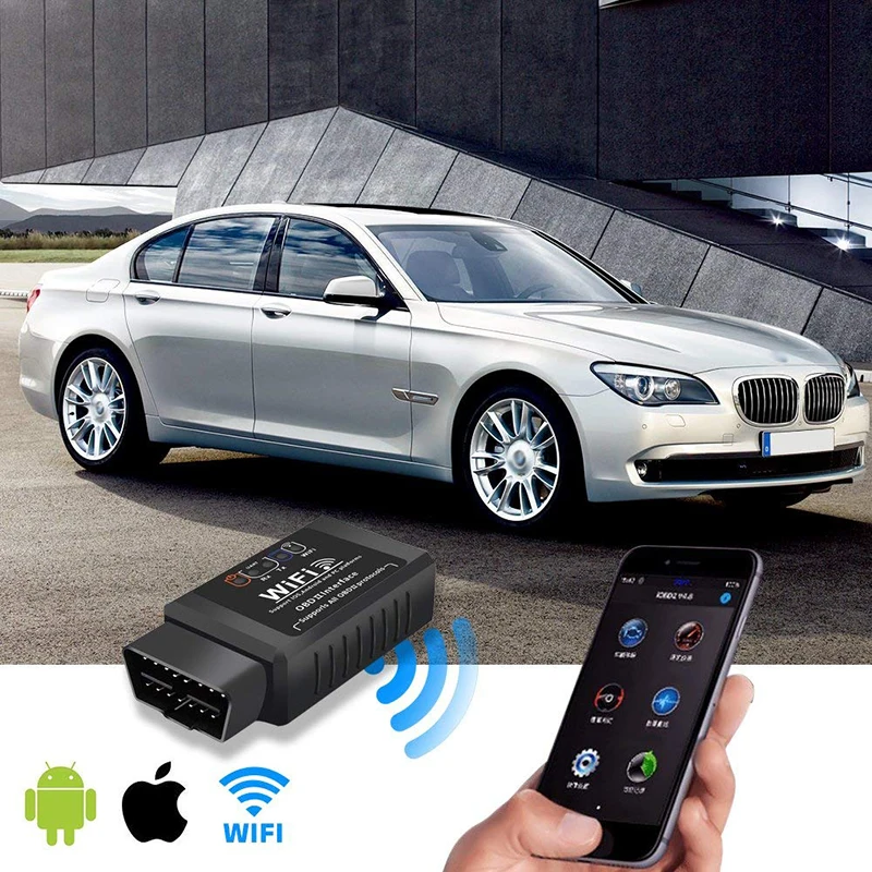 Wi-Fi OBDII ELM327 OBD2 Авто диагностический сканер совместим с iPhone, Android планшетный ПК Автомобильный диагностический считыватель кода сканирования