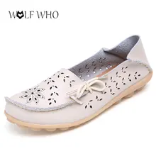 WolfWho Plus Größe 34-44 Frauen Espadrilles wohnungen schuhe Echtes leder slip on Damen Ballett Wohnungen faulenzer Weiblichen Mokassins schuhe