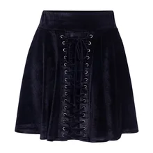 Весенние плиссированные юбки, женские мини юбки на шнуровке спереди в стиле панк, готика, юбки с высокой талией для девочек, женские бархатные юбки