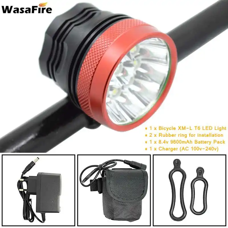 WasaFire 15000лм 9* XML-T6 светодиодный светильник-вспышка для велосипедного велосипеда, головной светильник, фонарь, передний велосипедный светильник, аккумулятор 9600 мАч с зарядным устройством - Цвет: red 9600