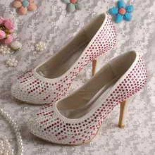 Wedopus MW237 Women Red Crystal Shoes Wedding Party Shoes Heels
