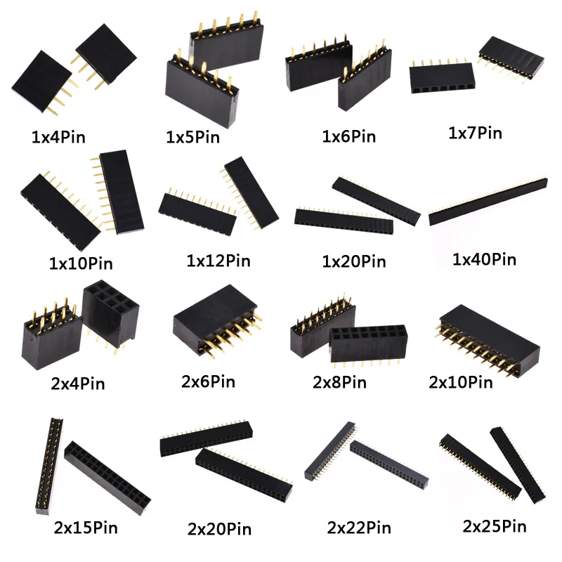 10 шт. 2,54 мм 2 мм разъем женский набор 1X4 до 1X40 Pin 2X4 до 2X25 Pins один двойной ряд PCB разъем полосы контактный разъем