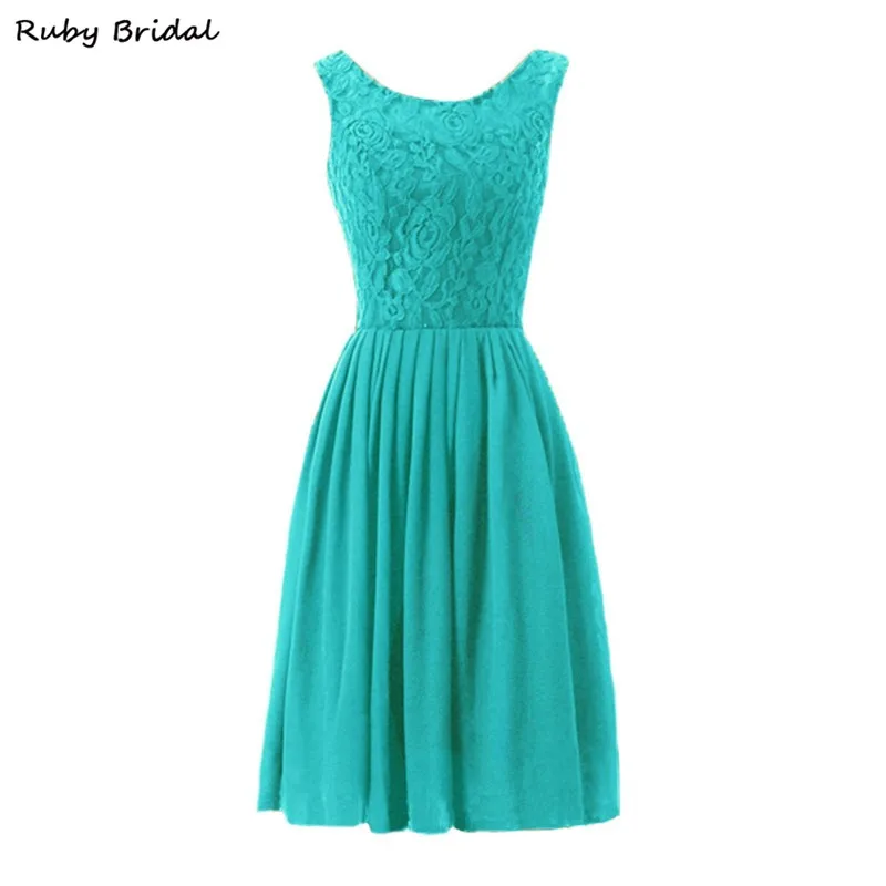 

Ruby Bridal Luxury Blue Chiffon Lace Top Short Evening Dresses Vestido De Festa Cap Sleeves Cheap V-Back Prom Party Gown L057