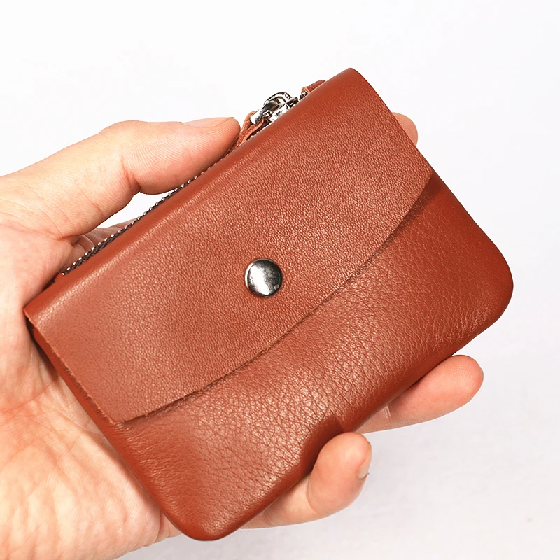 Кошелек из натуральной кожи для мужчин и женщин, передний карман, маленький минималистичный тонкий короткий кошелек на молнии, кошелек, кредитница, карман